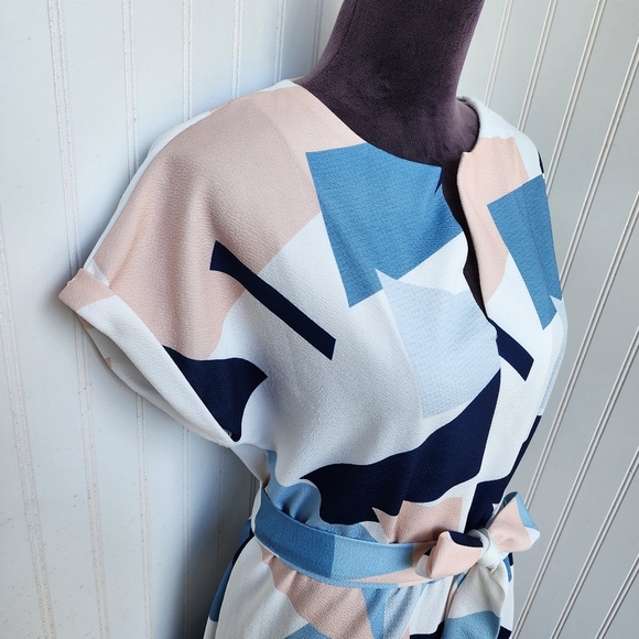 Women's Modern Graphic Design Shirt Dress Knee Length Full Pattern French Sz L - Picture 3 of 11